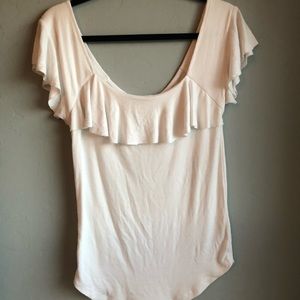 Ribbed White Free People Flowy Sleeve Shirt
